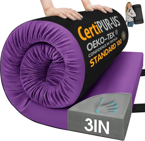 Miniatura 10 de CYMULA Almohadilla de Colchón de Espuma Viscoelástica para Acampar, Almohadilla para Dormir de 3 Pulgadas para Acampar, Base Antideslizante Inferior