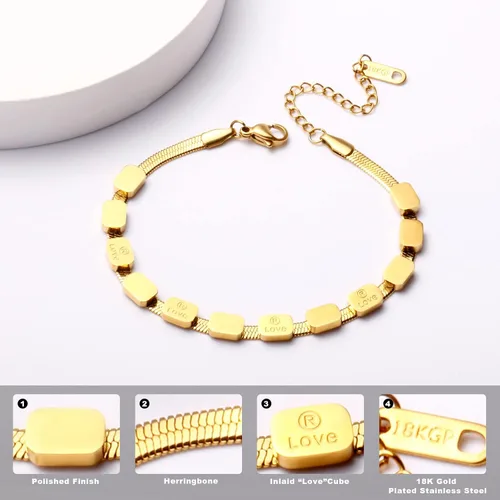 Miniatura 4 de Pulsera delicada de oro para mujer, chapada en oro de 18 quilates, pulsera de cadena de serpiente en espiga para mujer, Acero inoxidable chapado