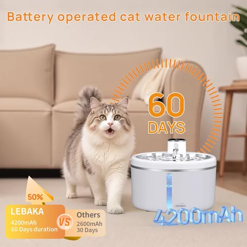 Miniatura 3 de Fuente de agua inalámbrica para gatos con bandeja de acero inoxidable, fuente de agua para mascotas de 102 oz/3 L para gatos en el interior, fuente