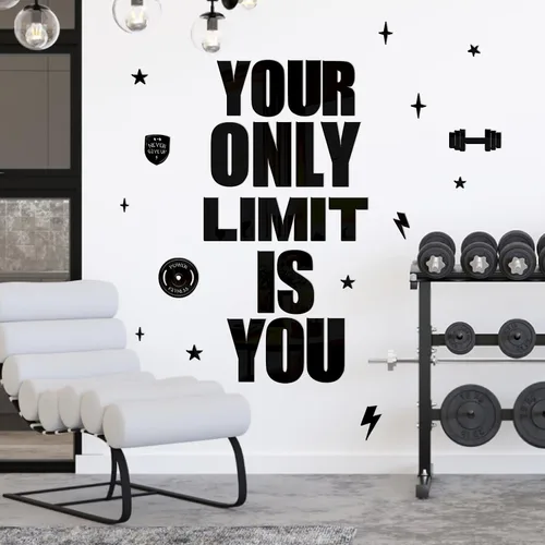 Miniatura 2 de Calcomanía acrílica para gimnasio, citas inspiradoras, azulejos de espejo para decoración de gimnasio en casa, arte motivacional "Your Only Limit is