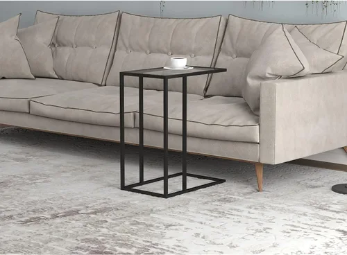 Miniatura 2 de Safdie & Co. Mesa de acento 19L de cristal en forma de C de metal negro, transparente