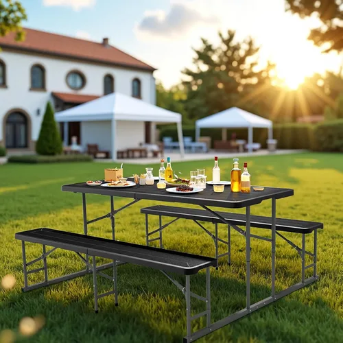 Miniatura 7 de VINGLI Juego de mesa y banco de picnic plegable, muebles de comedor portátiles al aire libre para camping, patio, patio trasero, parte superior