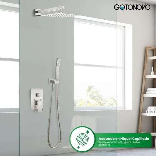 Miniatura 2 de gotonovo Sistema de ducha de lluvia para baño, juego de cabezal y mango de ducha de lluvia montado en la pared, conjunto completo combinado de latón