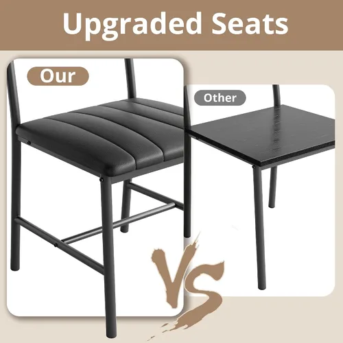 Miniatura 5 de IRONCK Juego de mesa de comedor para 4, mesa de cocina con banco tapizado y 2 sillas, juego de mesa de cocina y sillas para espacio pequeño, Negro