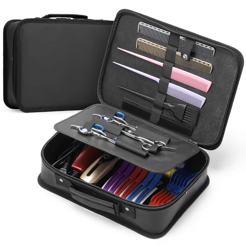 Miniatura 8 de Segbeauty Bolsa de herramientas de peluquería, estuche de transporte de maquillaje de viaje de piel sintética, kit de aseo de corte para peluquería