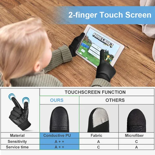 Miniatura 3 de EEFOW Guantes impermeables para pantalla táctil de invierno para niños guantes deportivos ligeros y cálidos para clima frío para niños de 6 a 12