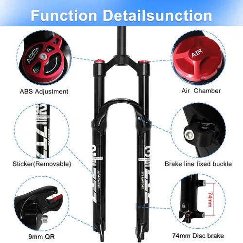 Miniatura 2 de 26/27.5/29 pulgadas MTB Dual Air Suspension Hork, 1 1/8 tubo recto, 4.724 in de viaje, QR 0.354 in × 3.937 in, bloqueo manual, horquilla delantera