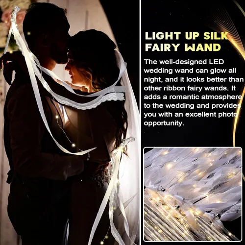 Miniatura 4 de Unittype 24 varitas de luz para boda, serpentina de seda con campana, cinta LED de hadas, varita de hadas que brillan en la oscuridad, palos