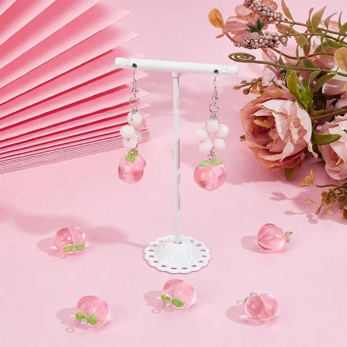 Miniatura 4 de OLYCRAFT 30 colgantes de durazno de resina transparente, colgante de fruta, dije de melocotón rosa con lazo 3D melocotones colgante colgante