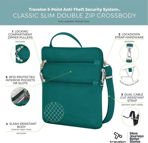 Miniatura 42 de Travelon Bandolera clásica antirrobo con doble cremallera