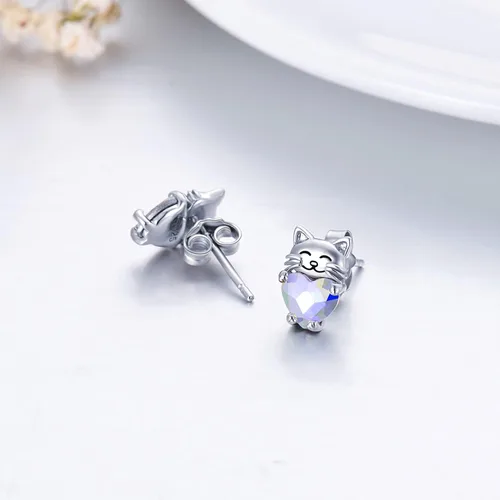 Miniatura 3 de Aretes de plata de ley 925 con diseño de gato, bonitos aretes de gato con diseño de gatito, joyería de regalo para mujeres y niñas, aretes