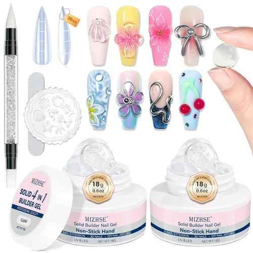 Miniatura 9 de MIZHSE Gel 3D transparente para arte de uñas, gel constructor sólido para uñas, 5 en 1, escultura no pegajosa, geles de extensión de uñas