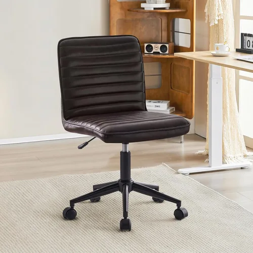 Miniatura 10 de Furnimart Silla de Escritorio Giratoria Negra sin Brazos con Ruedas, Pequeña Silla de Oficina en Casa Tapizada en Terciopelo, Silla Ajustable