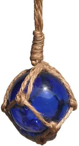 Handcrafted Nautical Decoración japonesa – Flotador de pesca con bola de vidrio y red color café, 2 pulgadas