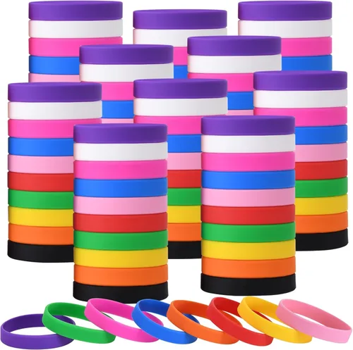100 pulseras de silicona de colores, pulseras de goma de colores, pulseras deportivas lisas de silicona elástica para adultos, adolescentes,