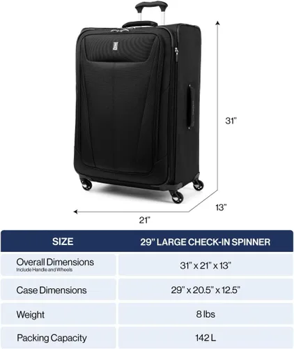 Miniatura 13 de Travelpro Maxlite 5 - Juego de 2 piezas de equipaje de mano de tela, expandibles con 4 ruedas giratorias, bolso blando para debajo del asiento, Negro