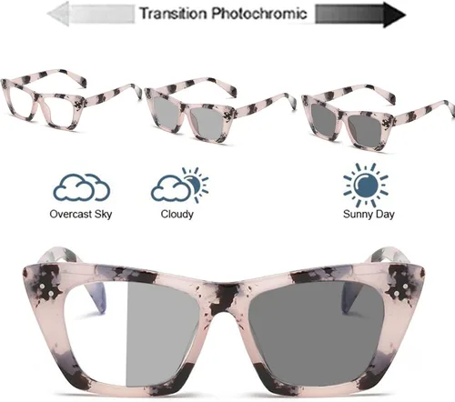 Miniatura 3 de Transición de conducción fotocrómica progresiva multifocal presbicia gafas de lectura oversize computadora ojo de gato para mujeres Flower