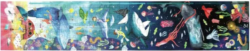 Hape Ocean Life Puzzle de 4.9 ft de largo | 200 piezas de rompecabezas de vida marina gigante colorida que brilla en la oscuridad, para niños de 6
