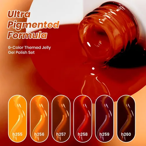 Miniatura 6 de Beetles Jelly Tortoise - Juego de esmaltes de uñas de gel para uñas, 6 colores transparentes de verano, marrón, ámbar, naranja, caramelo, rojo