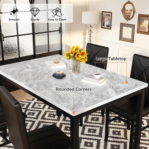 Miniatura 5 de Recaceik Juego de 4 sillas de mesa de comedor para 4, sillas de cocina de mármol sintético con patrón dinámico hacia arriba, mesa de cocina pequeña