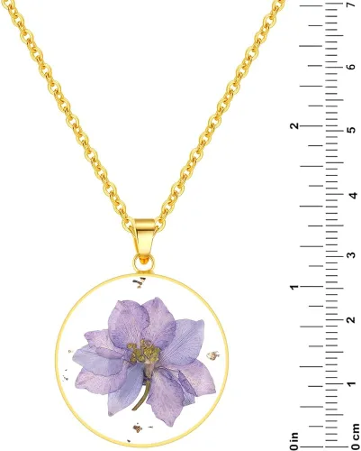Miniatura 91 de Forget-Me-Not and Queen Anne's Lace Pressed Wildflower Necklace Birth Month Real Flower Necklace Gold/Silver Pressed Flower Jewelry
