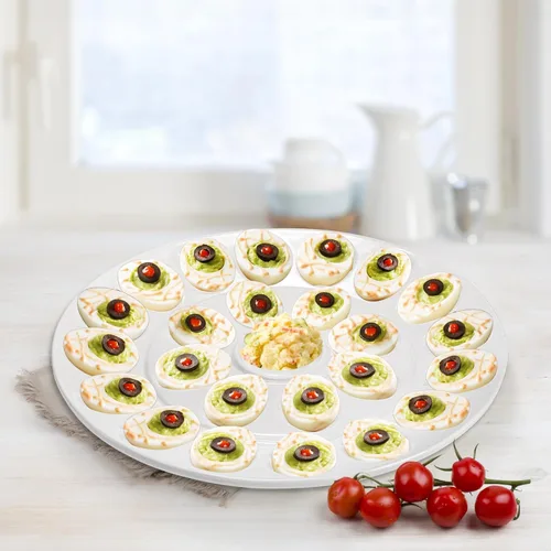 Miniatura 6 de Foraineam Bandeja de huevos de porcelana de 12.6 pulgadas, plato de huevo blanco con 25 compartimentos Dishwasher & Oven Safe, Easter Egg Holder