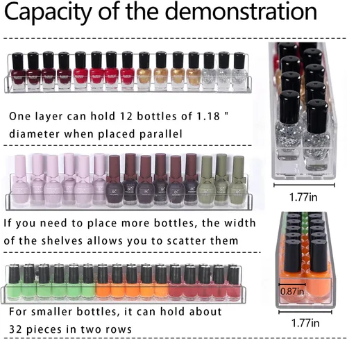 Miniatura 5 de Juego de 6 soportes acrílicos para esmalte de uñas, montado en la pared, organizador de botellas de aceite esencial de lápiz labial, estante