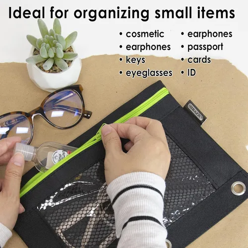Miniatura 5 de BAZIC Products Noir Neon - Estuche para lápices de 3 anillos con ventana de malla, construcción duradera, para carpetas escolares, caja de 24