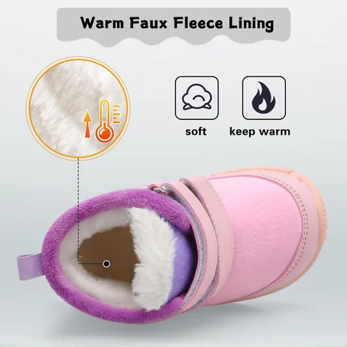 Miniatura 3 de XIHALOOK Botas de invierno para niños y niñas, para clima frío, zapatos cálidos de piel sintética con dos ganchos y bucle