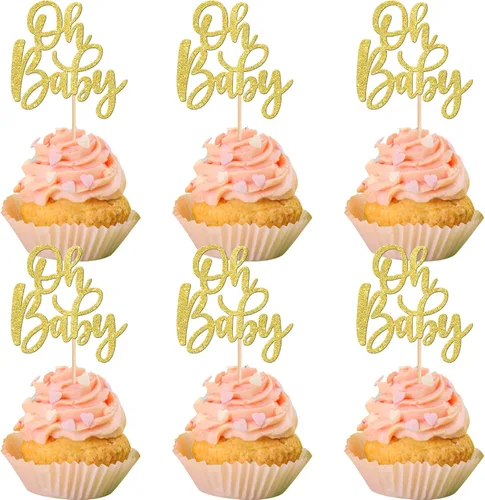Miniatura 22 de 24 piezas Oh Baby Cupcake Toppers Glitter Baby Shower Cupcake Picks Reveal Género Decoración de Pasteles para Baby Shower Niños Niñas Fiesta de Azul