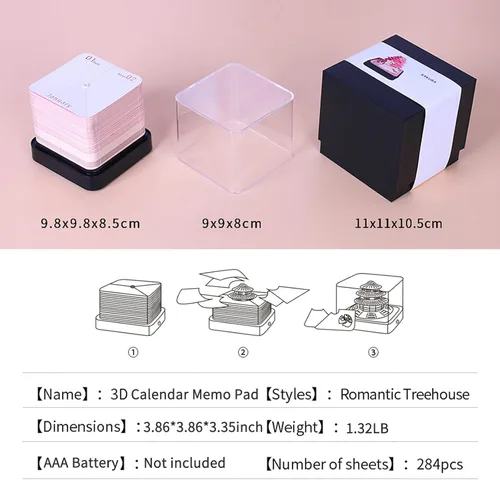 Miniatura 7 de Calendario de escritorio 3D 2026 con luces, calendario 2026 pieza de tiempo, bloc de notas 3D, arte de papel, árbol romántico, creativo, 3D, Árbol