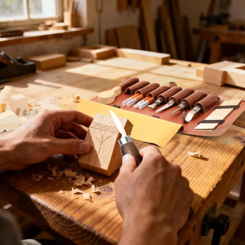 Miniatura 6 de Kit de tallado de madera, 26 herramientas de tallado de madera con 4 cuchillos de tallado de madera, 4 cuchillos de detalle, 10 bloques de tilo