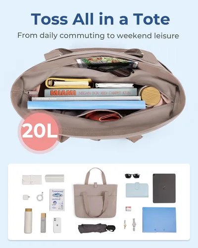 Miniatura 4 de BAGSMART Bolsa de mano para mujer, bolsa plegable con cremallera, bolsa de hombro grande con asa superior para viajes, trabajo