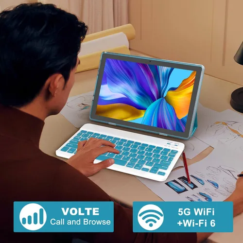 Miniatura 4 de Tableta de 10 pulgadas con teclado Android 15 (NO GO) Tabletas 2 en 1 Tableta 18GB RAM 128GB Soporta expansión de 2TB Tabletas incluyen estuche Azul