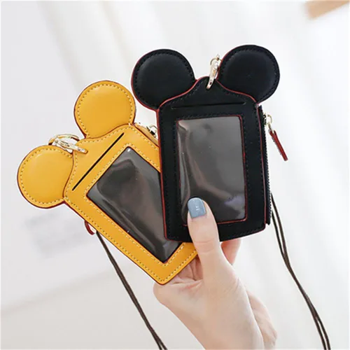 Miniatura 3 de Bolsa para el cuello, bolsa de cuero de viaje pequeña para tarjetas de identificación de estudiante, con cordón para el cuello, bolsa con monedero