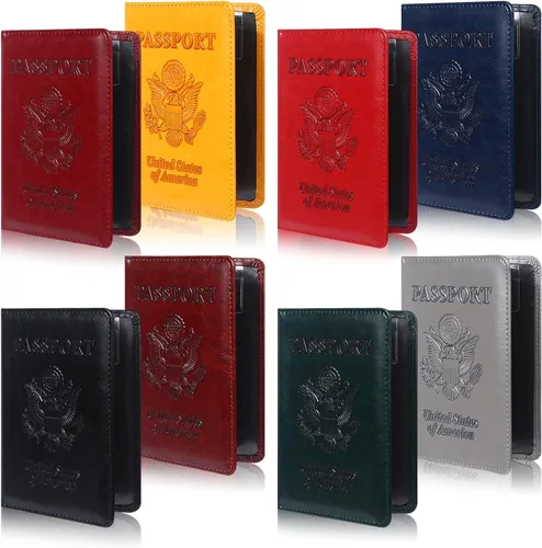 Paquete de 8 soportes para pasaporte de viaje, fundas de pasaporte de cuero con ranura para tarjeta de vacunación, funda para pasaporte, protector
