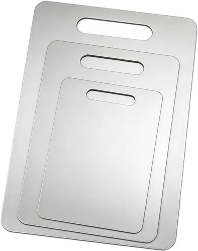 Paquete de 3 tablas de cortar de acero inoxidable, tablas de cortar para cocina de 13 x 9 pulgadas, 11.8 x 7.87 pulgadas, 9.4 x 5.9 pulgadas, tabla