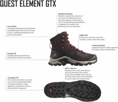 Miniatura 7 de Salomon Botas de senderismo Quest Element Gore-TEX para hombre, Zapatos de senderismo, for Men