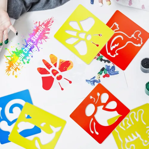 Miniatura 5 de 24 plantillas para niños, plantillas de dibujo de tiza de 5.9 x 5.5 pulgadas, plantilla grande lavable con forma primaria con temática de animales