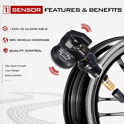 Miniatura 4 de Autel MX-Sensor - Sensor TPMS programable (315 MHz + 433 MHz) - vástago de goma, a presión, 99% cobertura del vehículo, 100% clonable, programado