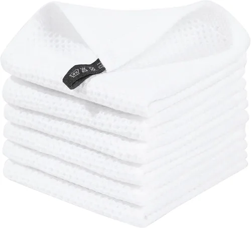 Miniatura 14 de Homaxy Paños de cocina de 100% algodón con tejido de gofre, ultra suaves, absorbentes, de secado rápido, 12 x 12 pulgadas, paquete de 6, amarillo