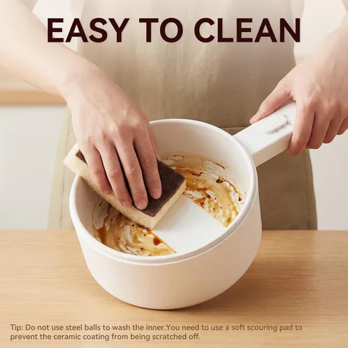 Miniatura 6 de Olla caliente eléctrica, mini olla caliente de 1.5 L, olla portátil antiadherente esmaltada de cerámica, olla eléctrica para carne, huevo, arroz