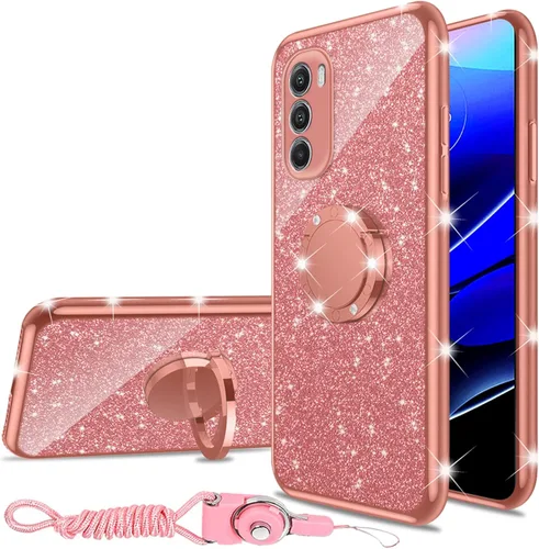 Miniatura 16 de nancheng Funda de teléfono con purpurina para Motorola Moto One 5G Ace (One 5G UW Ace) funda de TPU suave con anillo giratorio de 360°, funda