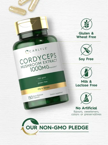 Miniatura 5 de Carlyle Cordyceps Cápsulas de hongos 150 unidades Extracto de hongos cepa CS-4 Sin OMG y sin gluten