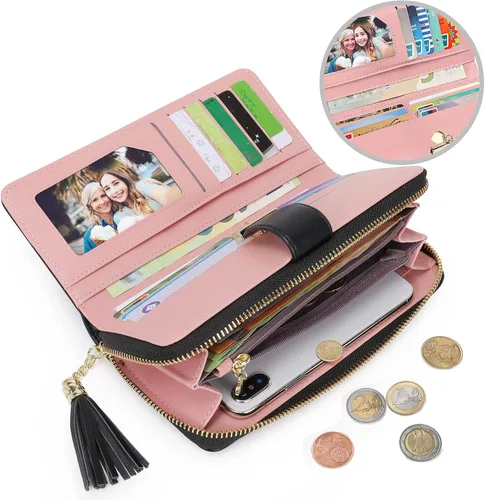 Miniatura 4 de Carteras RFID para mujer con múltiples ranuras para tarjetas y compartimento para celular, billetera para mujer, Negro, Classic