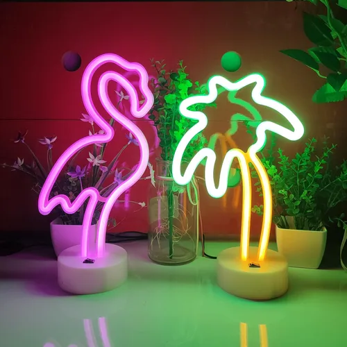 Miniatura 5 de JYWJ Letreros de neón con base de soporte, luz de neón alimentada por USB o 3 pilas AA, decoración LED de pared de escritorio, varias fiestas