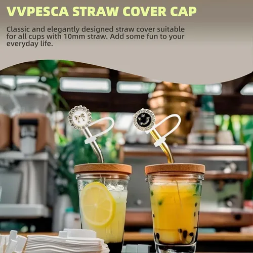 Miniatura 2 de 6 fundas brillantes de popote para vasos Stanley Cup de 30 y 40 onzas, 0.4 pulgadas, color dorado, negro y blanco, tapas de silicona para vasos
