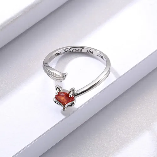 Miniatura 5 de Sterling Silver Fox Jewelry for Women - Inspirational Adjustable Animal Wrap Ring Stud Earrings Graduation Jewelry Gift for Teen Girls