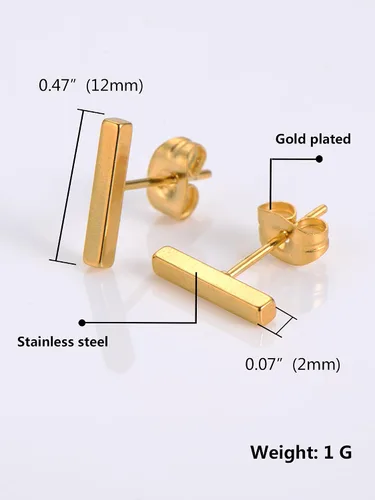 Miniatura 5 de Mudder - 4 pares de arete de acero inoxidable, barra rectangular para hombre o mujer, 4 colores disponibles.