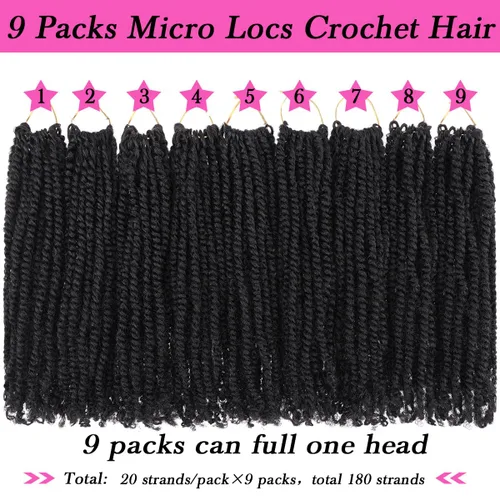 Miniatura 5 de COOKOO 9 paquetes de extensiones de cabello sintético de ganchillo pretrenzado de 6 pulgadas, trenzas mini de pasión preenlazadas, trenzas 1b#
